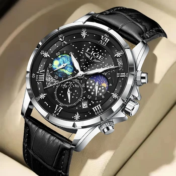 Повседневные спортивные часы LIGE для мужчин, лучший бренд, роскошные кожаные наручные часы в стиле милитари, мужские часы, модный хронограф Relogios Masculino