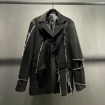 Потертый Винтажный пиджак с кисточками, Нишевый дизайн, индивидуальность, Лето 2024, Модное Высококачественное мужское пальто, блейзер 21F1176