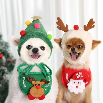 Рождественская шляпа для домашних животных, Милые Оленьи рога, полотенце для слюны для собак, принадлежности для переодевания кошек, прекрасный дизайн, осенне-зимняя одежда, аксессуары для домашних животных
