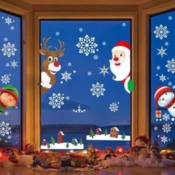 Рождественские наклейки на окна 2022 Веселые рождественские украшения для дома Рождественские украшения Navidad Noel Рождественский подарок на Новый год 2023
