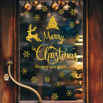 Рождественские наклейки на окна Веселое Рождественское украшение 2023 Торговый центр Ресторан Стеклянные наклейки Санта Клаус Новогодние наклейки
