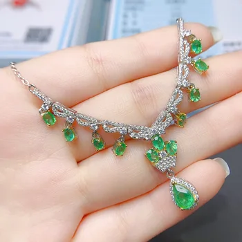 Роскошное ожерелье FS с натуральным изумрудом S925 из чистого серебра С сертификатом, Изящный Модный шарм, Свадебные украшения, подарок для женщин, MeiBaPJ