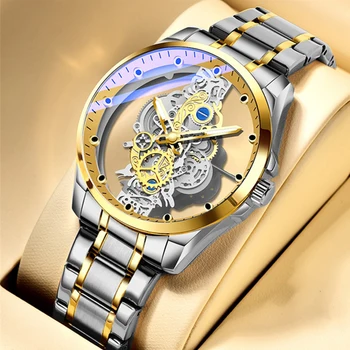 Роскошные мужские часы от ведущего бренда, двухсторонние полые Автоматические механические наручные часы, водонепроницаемые Деловые мужские часы reloj hombre