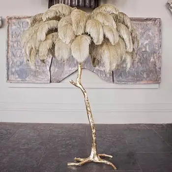 Роскошный светодиодный торшер из страусиных перьев в скандинавском стиле, угловой светильник из золотой смолы, торшеры в стиле ар-деко для гостиной, стационарный внутренний светильник