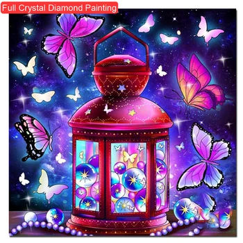 Софи Бьюти, Полноквадратные хрустальные камни, алмазная живопись, красный фонарь и набор бабочек, алмазная вышивка, мозаика для домашнего декора