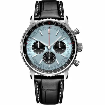 Топовый люксовый бренд, высококачественный циферблат 47 мм, хронограф, календарь, кожаные часы авиационного пилота, мужские кварцевые наручные часы