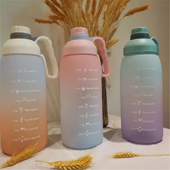 Чашка для воды с соломинкой Большая Емкость С наклейками с отметкой времени с отметкой времени Градиентная Цветная бутылка для воды 1800 мл Портативная