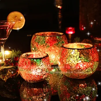 Чашка для свечей Стеклянный мозаичный подсвечник Украшение в европейском стиле Ужин при свечах Романтическое Рождественское украшение на День Святого Валентина