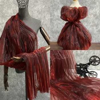 Черно-красная Девушка-Русалка, Плиссированная иллюзия водяного света, Органза - Сценическое платье ручной работы, юбка, ткани для одежды