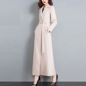Шерстяное пальто серии Office Lady Sen, женское длинное шерстяное пальто средней длины, Зима 2023, Новый тренд моды и темперамента
