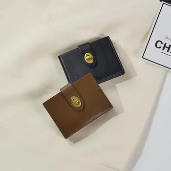Шикарный Корейский однотонный держатель для карт, винтажный повседневный женский кошелек из искусственной кожи, женский кошелек с зажимом для денег, женский кошелек для монет Ins, Женский кошелек для монет