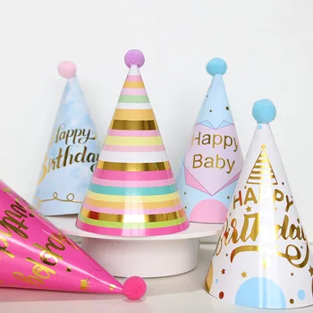 Шляпы Для Вечеринки по Случаю Дня Рождения Fun Celebration Kit Gold Happy Birthday Cone Party Hats для Детского Дня Рождения