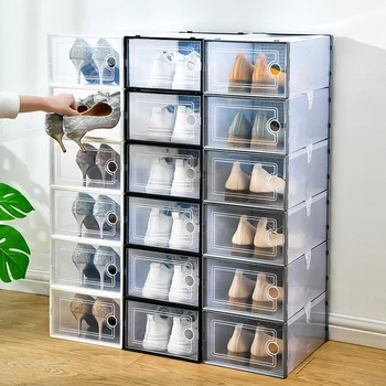 Штабелируемое Хранение Прозрачная коробка с откидной крышкой Выдвижной ящик Утолщенные Пластиковые Коробки для обуви Стеллаж для хранения обуви